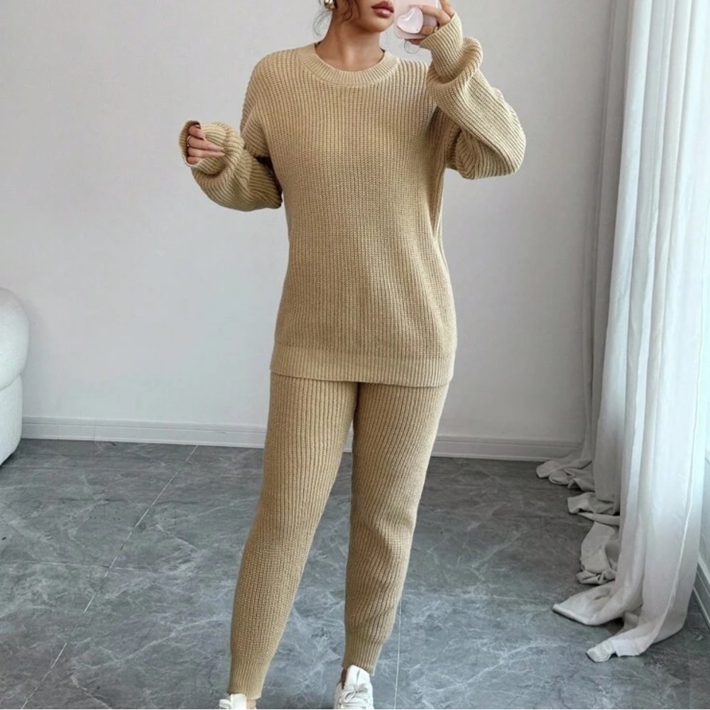 2 pieces set Cozy Tan Knit Sweater and Pants Set